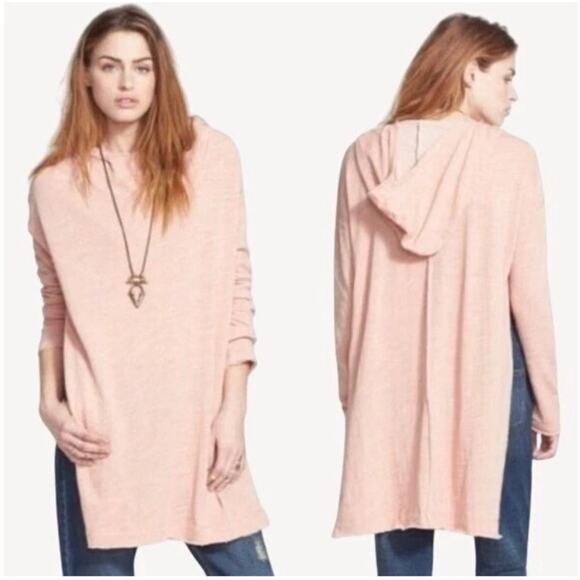 Free People Beach Hooded Sloughy Relaxed Pink Tunic Top EUC OSFM One Size Boho - Picture 1 of 14